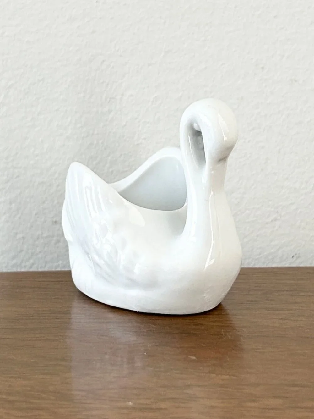 Vintage Swan Trinket Dish Ring Holder Small White Ceramic Bird Elegant Wedding